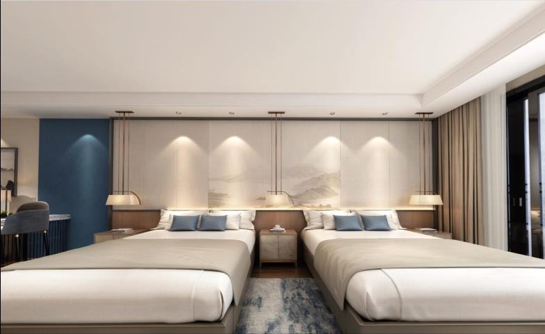 观山湖区中式酒店双人床客房LSZ5018-绿松子装饰